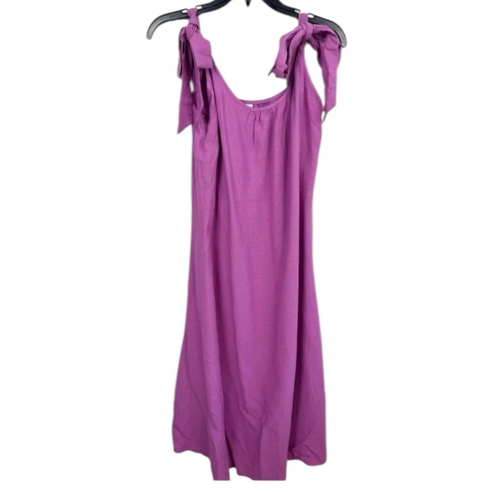 Nordstrom Womens Size S Purple Pink Tie Shoulder Midi Dress Linen Blend
